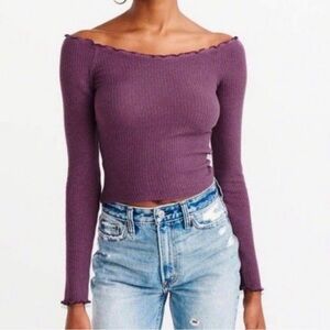 NWT Abercrombie & Fitch Purple Ribbed Off the Shoulder Top